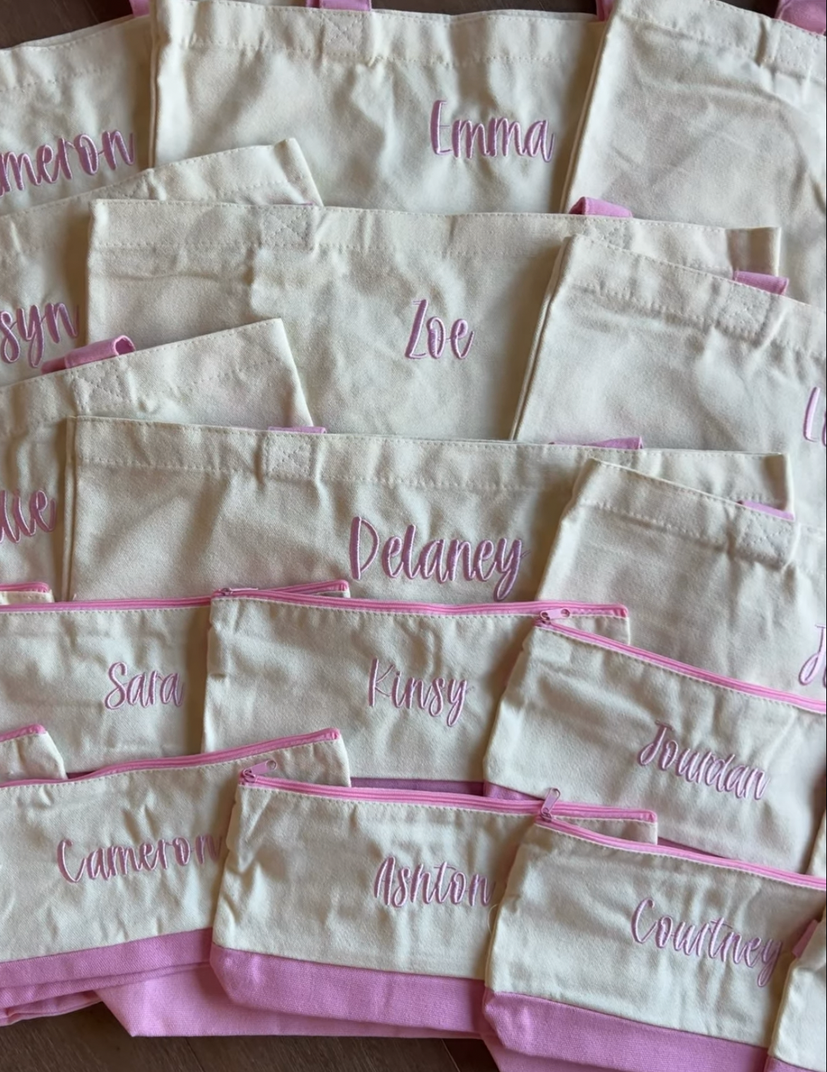 Natural/pink tote & coordinating pouch